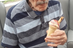 Celebrating ice cream day at Charnley House care home in Hyde