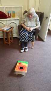 Residents playing the bean bag game at Chesterfield care home