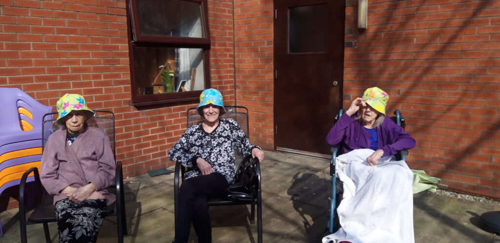 Sitting in the sunshine at Charnley House nursing home in Hyde